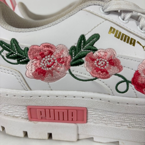 Puma Mayze White, Garnet Rose-Vine Embroidery Size 7 Platform Shoes - Picture 3 of 13